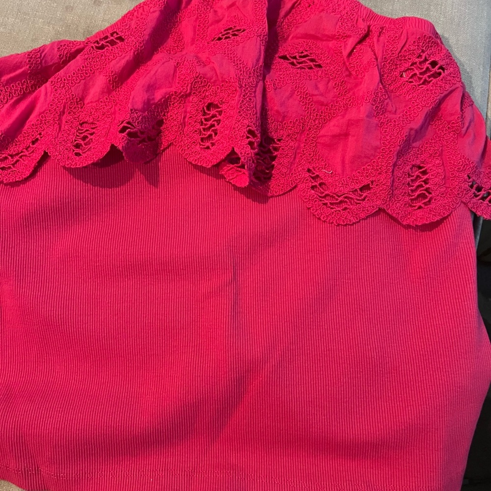 NWT Anthropologie Ruffled Halter Tank in Raspberry Med Pink Large $88 - Picture 7 of 8